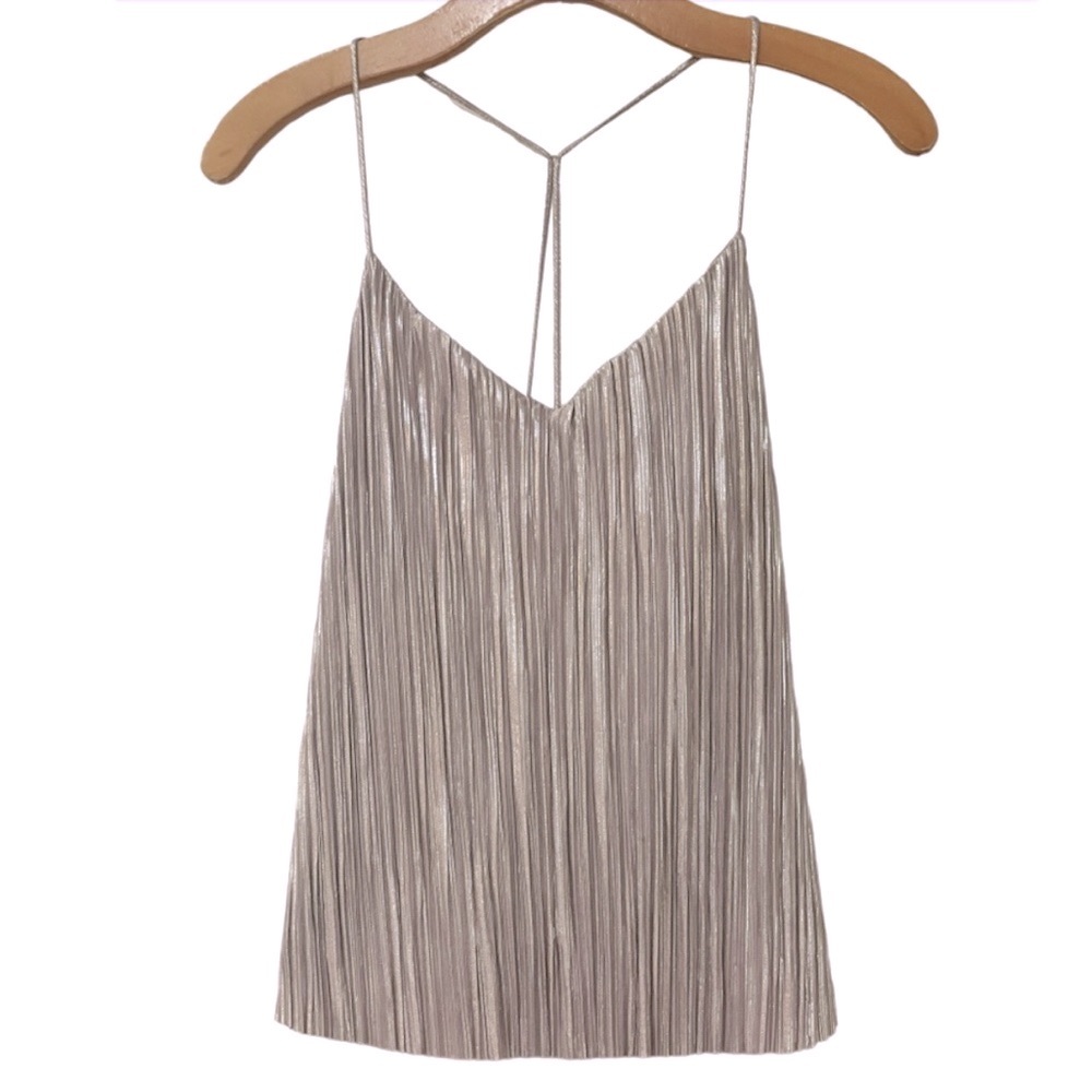 She + Sky Strappy Metallic Top Shiny Silver Holiday Party Festive Sexy